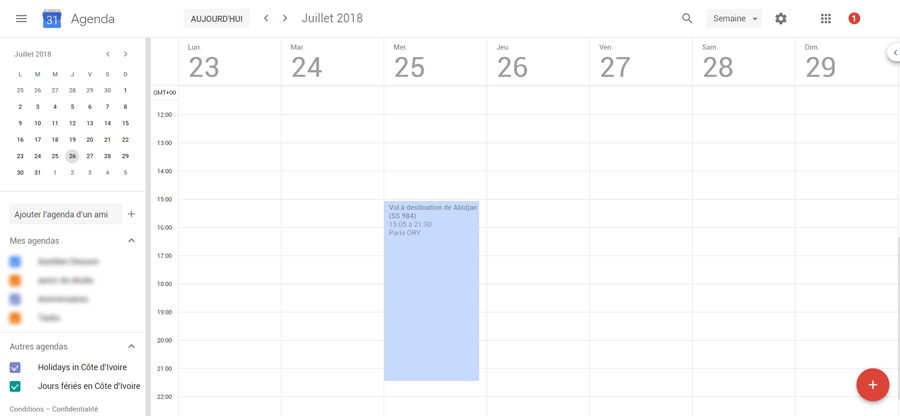 Voyage synchronisé dans Google Calendar